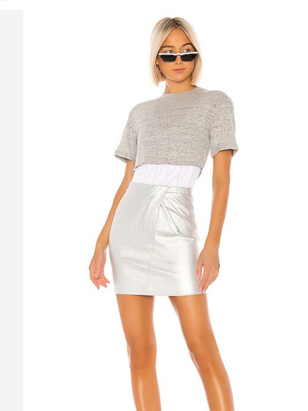 RtA Silver Metallic Twist-Front Mini Skirt